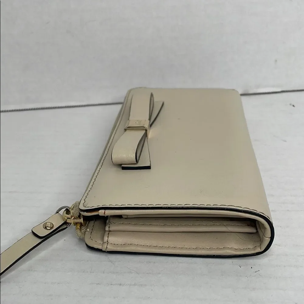 Kate Spade New York Cream Leather Bow Continental Zip Wallet